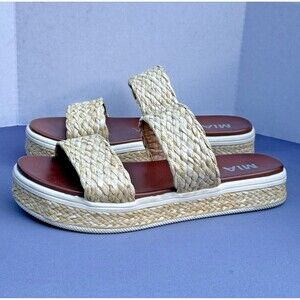 MIA Kady Natural Raffia Espadrille Slides Platform Sandals Womens Size 9